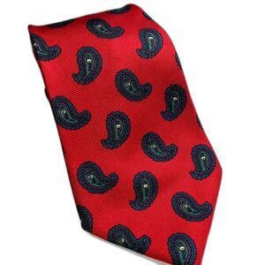 Hardy Amies Red Paisley Tie Silk Necktie 3.75 X 59